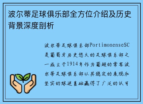 波尔蒂足球俱乐部全方位介绍及历史背景深度剖析 波尔蒂足球俱乐部全方位介绍及历史背景深度剖析