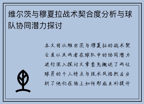 维尔茨与穆夏拉战术契合度分析与球队协同潜力探讨 维尔茨与穆夏拉战术契合度分析与球队协同潜力探讨